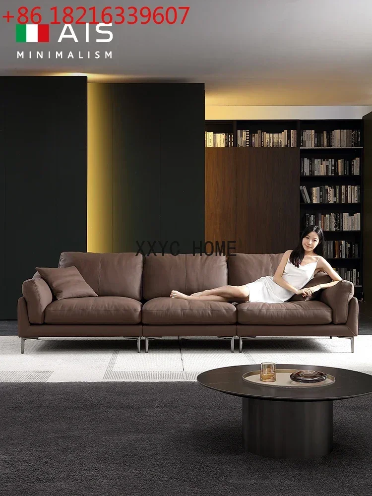TAO Caramel Straight-Row High-Leg Leather Sofa