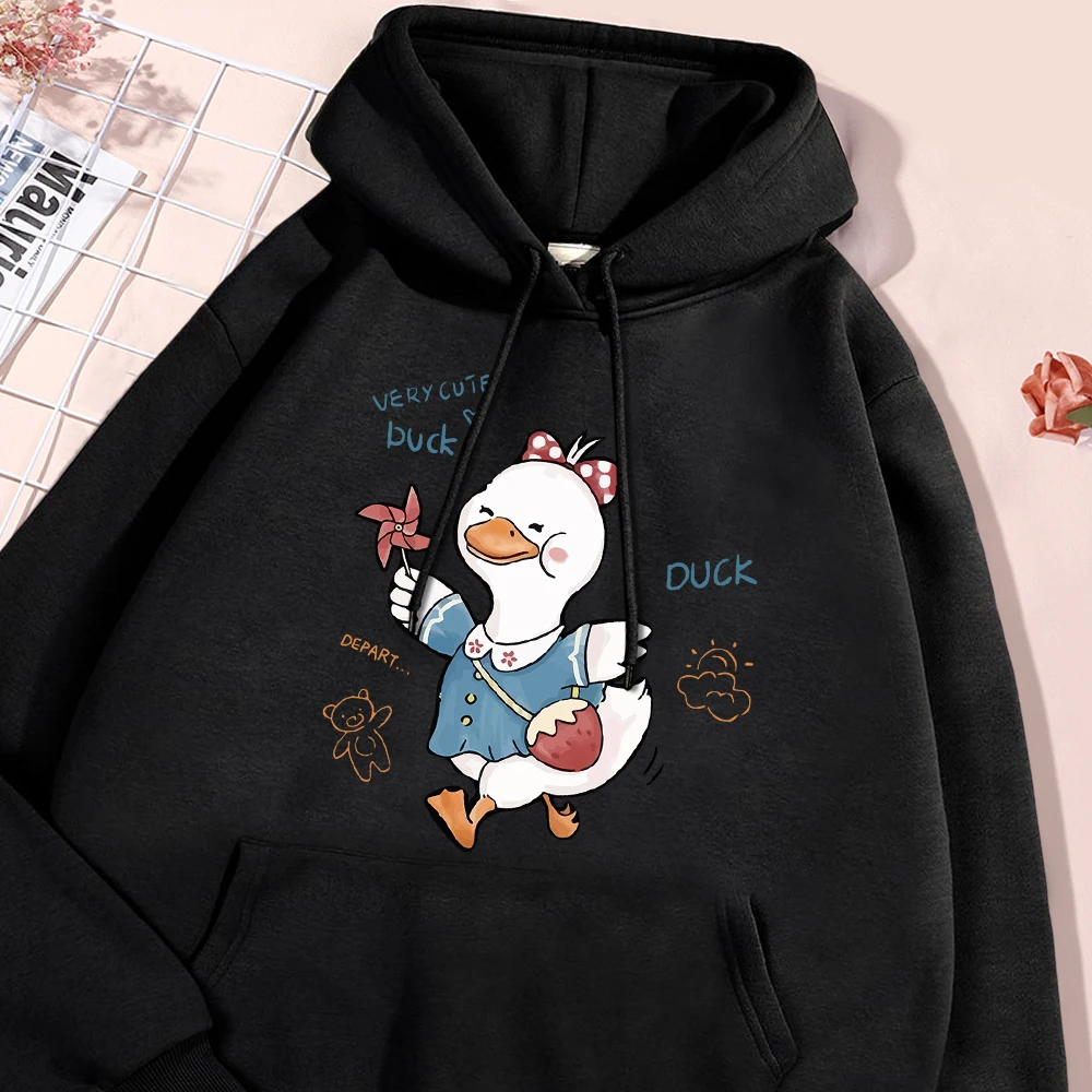 The Little Duck Happily Plays With The Windmill Hoody Mens Casual Warm Fleece Sweatshirt Harajuku Fit Autumn Hooded Fashion