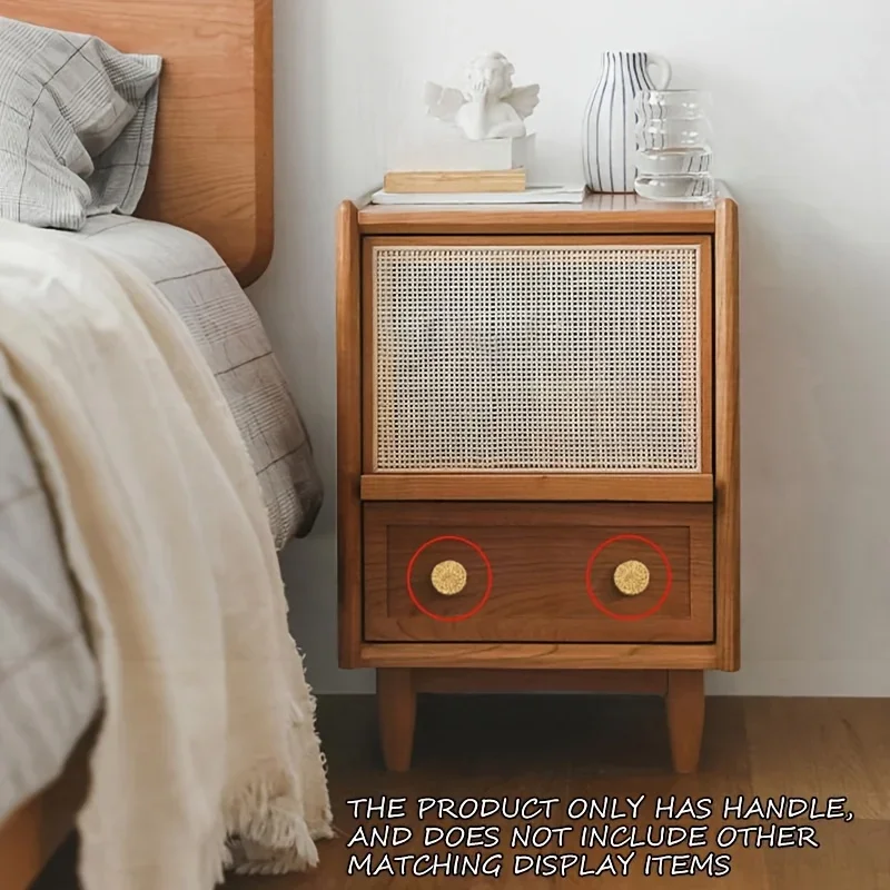 Solid Wood Door Handle Circular Small Rattan Weaving Creative Single Hole Cabinet Wardrobe Shoe Drawer Hardware Minimalist