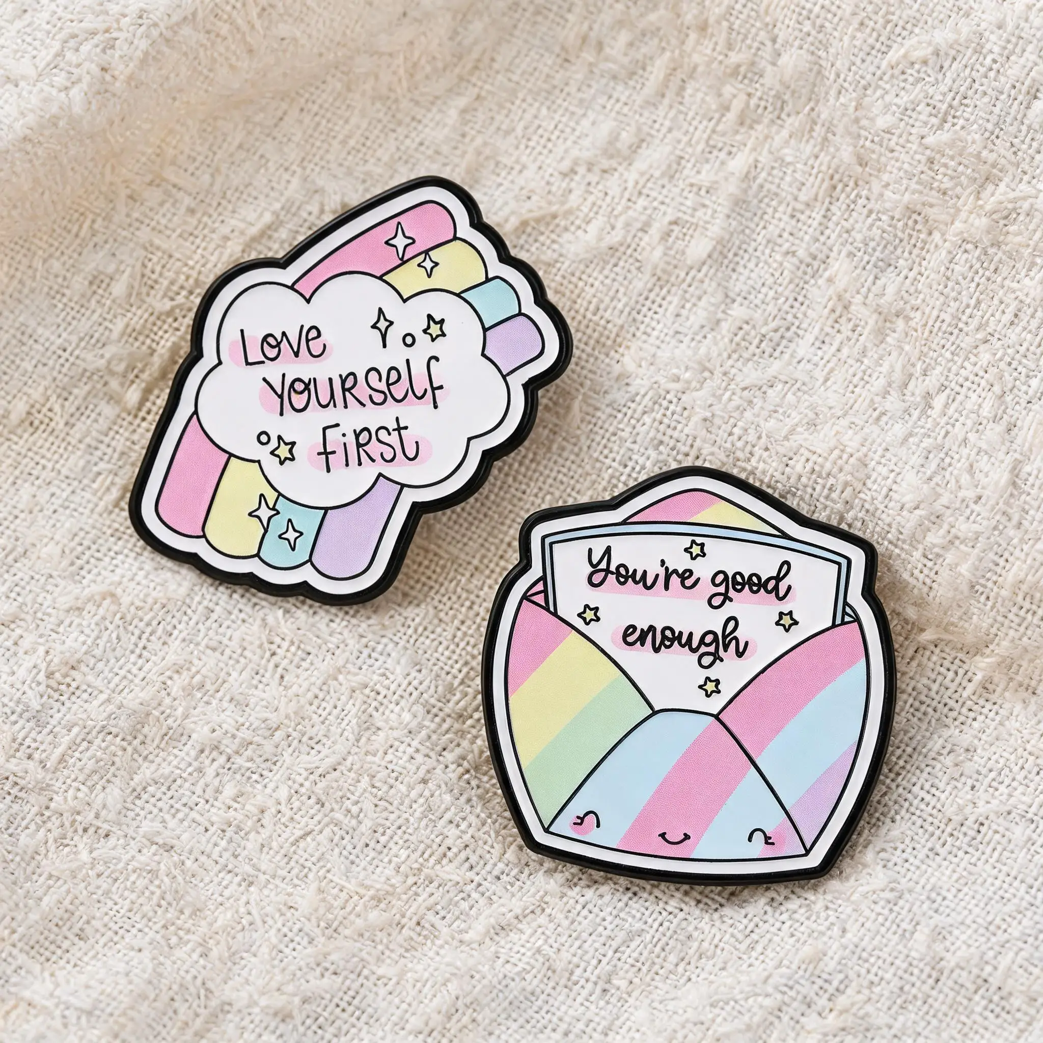 Rainbow Enamel Pins You're Good Enough Love Yourself First Inspirational Quote Brooches Badge for Backpack Clothes Decor Gift