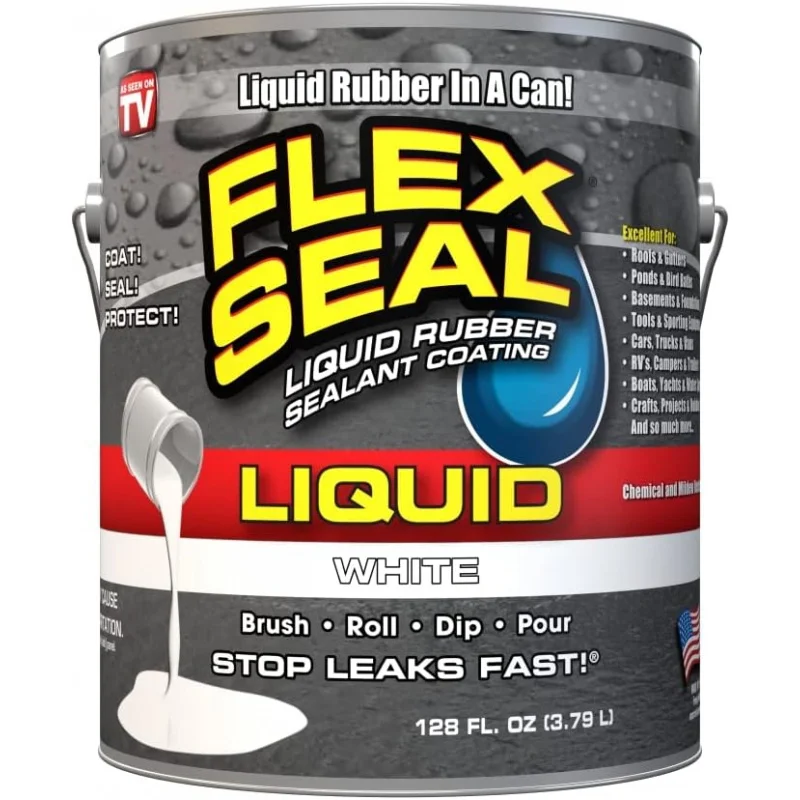 1 Gallon, White, Liquid Rubber Coating Sealant, Waterproof, Flexible, Breathable, and Resistant, Roof Repair, Basements, RV,