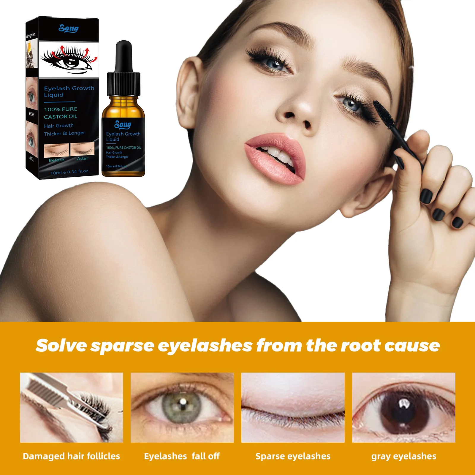 Pure Castor Oil Wimpergroei Serum - Hypoallergeen en oftalmoloog getest, voedende wimperolie voor gevoelige ogen