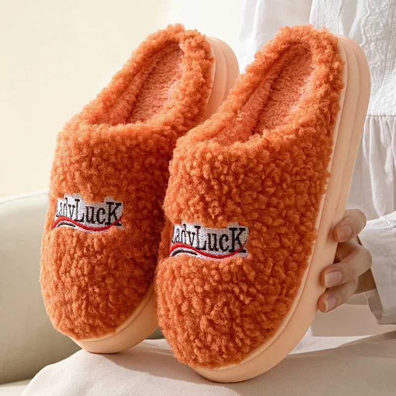 

Women Letter Plush Slippers Winter Fashion Soft Indoor Warm Lambhair Cotton Shoes Home Flat Bottom Non-slip Casual Shoes