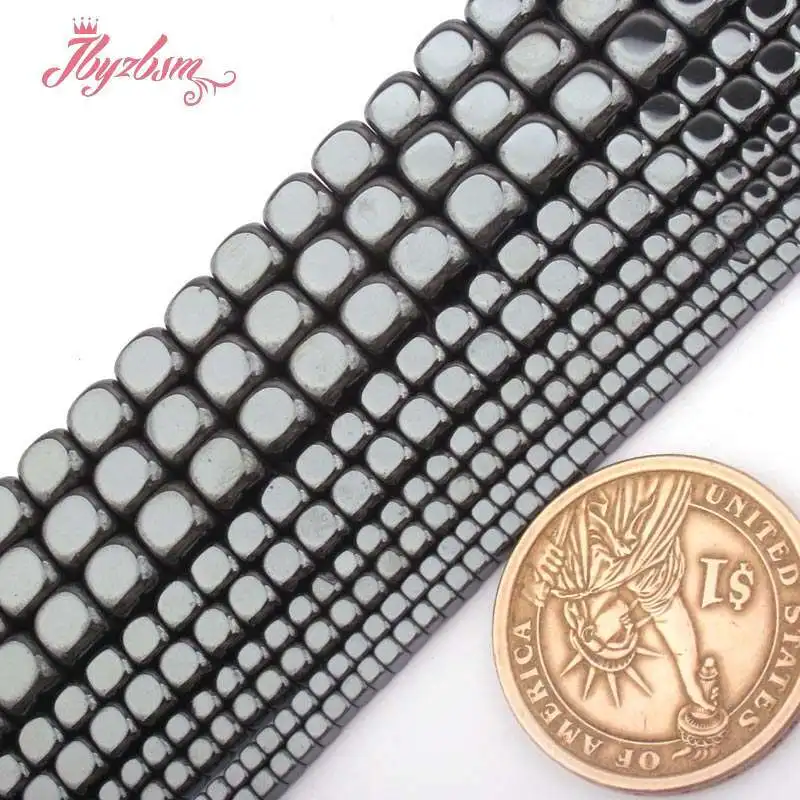 2/3/4/6mm Smooth Cube Suqare Natural Black ematite Natural Stone Spacer Beads 15 pollici per fai da te collana braccialetto creazione di gioielli