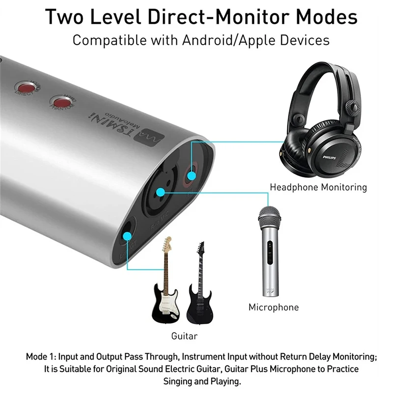 Meloaudio TS Mini USB Audio Interface Portable Sound Card Microphone Recording for iPad iPhone Android Device Mac PC Sound Card