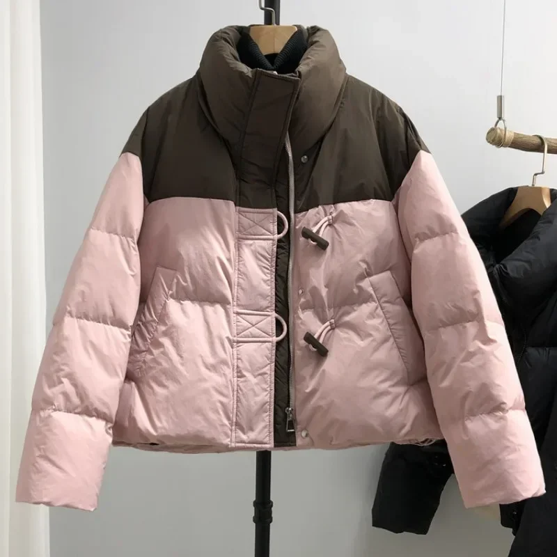 New Winter Cotton Coat Women Clothing Trend Short Puffer Jacket Patchwork Design Warm Thick Loose Jacket Korean Chic Jacket