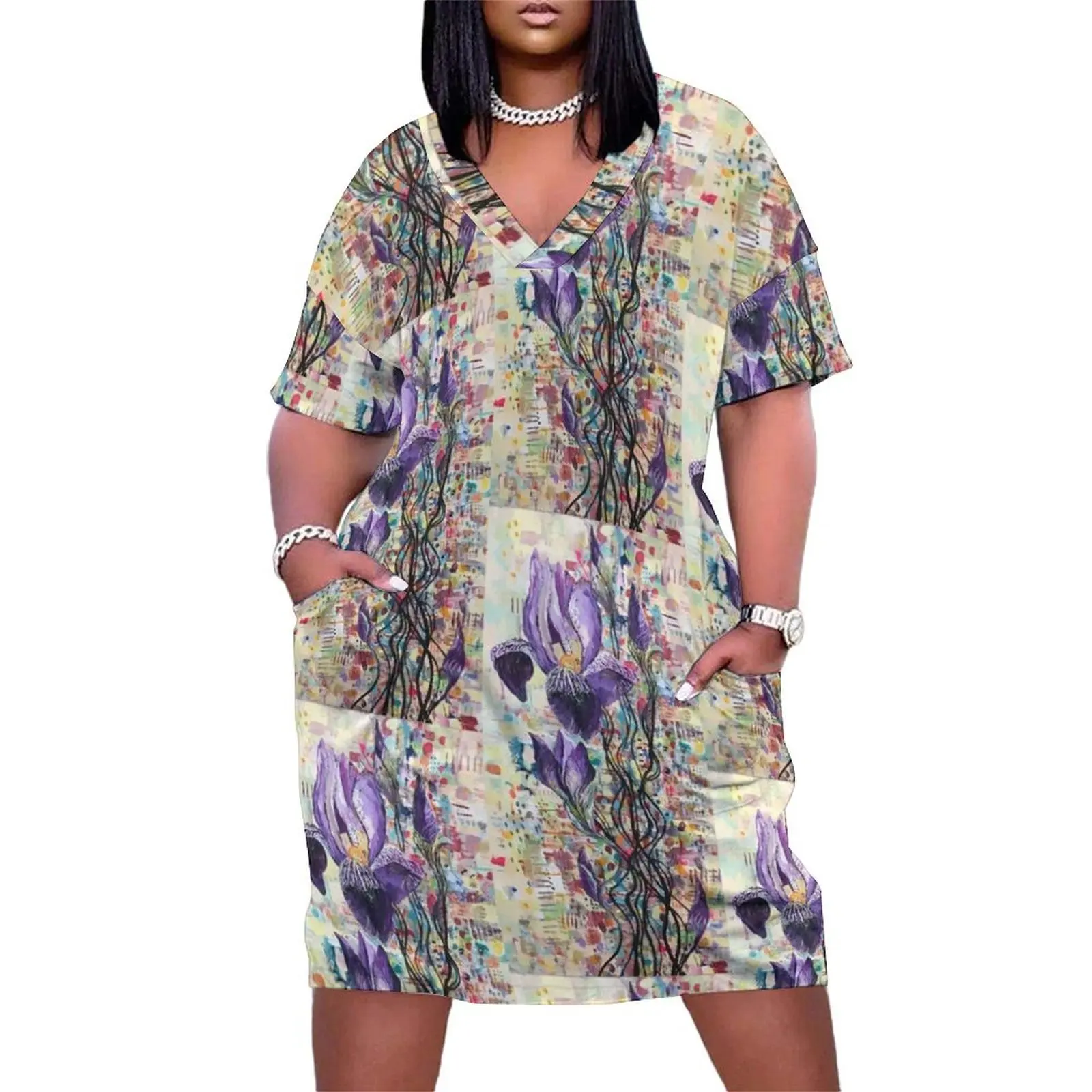 

Iris Painting Loose Pocket Dress dresses for official occasions dress party evening elegant luxury celebrity