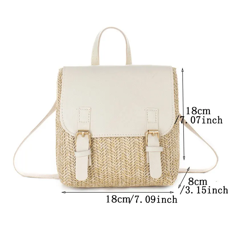 Mini Rugzak Contrast Kleur Flap Eenvoudige Stro Gevlochten Rugzak Mini Rugzak School Rugzak Voor Studenten Kleine Reisrugzak
