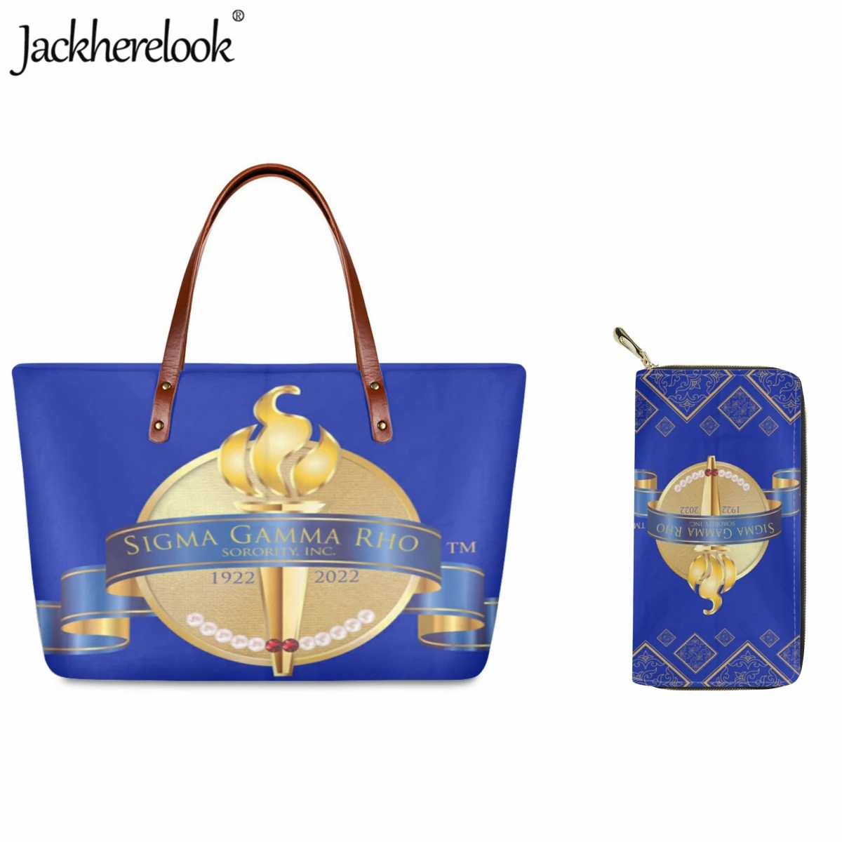 Jackherelook Sigma Gamma Rho Sorority Women's Handbag Set Casual Shopping Large Capacity Shoulder Bag PU Leather Wallet Tote Bag