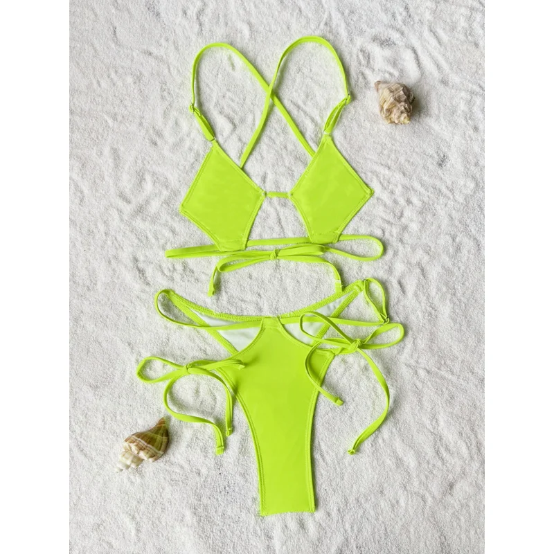 Bikini Double New Bikini Solid Color Swimsuit Backless Swimwear Women Sexy Swimsuit Strapbikini6695
