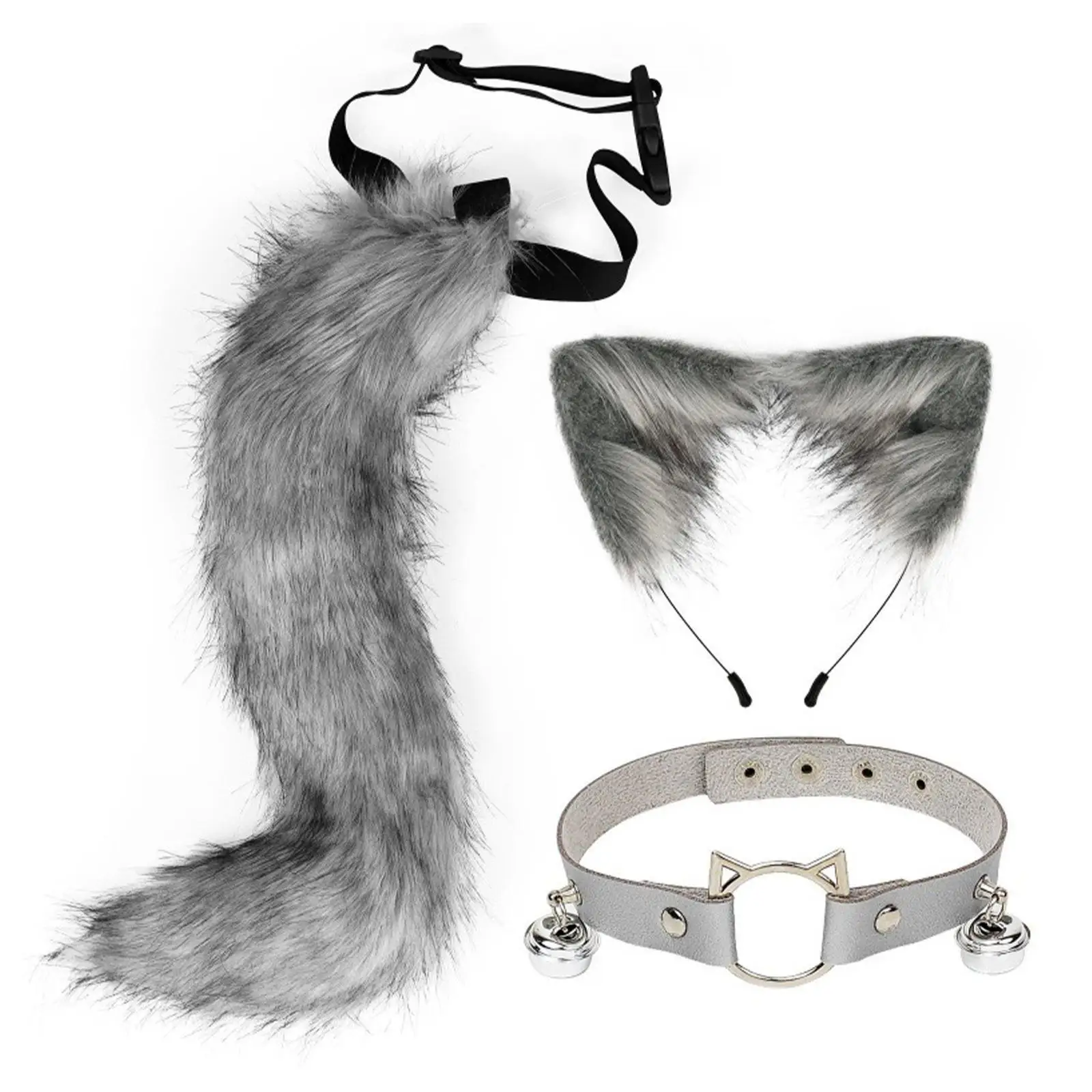 Ears and Tail Set Costume Accessories Gifts Fancy Dress Faux Cat Ear Hair Hoop for Party Performance Masquerade Prom Women Girls