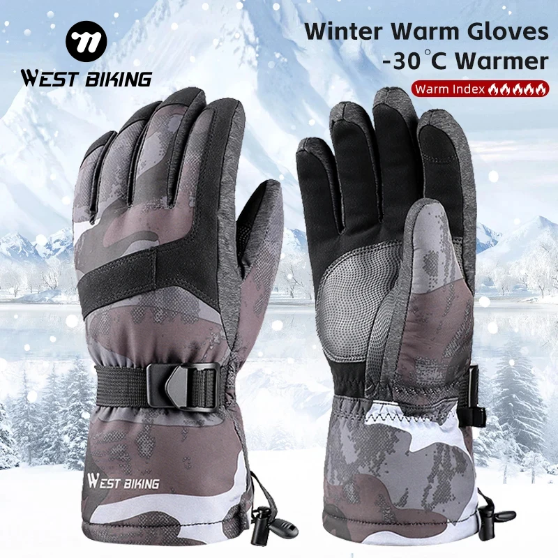 WEST BIKING Thermal Bicycle Gloves Winter Windproof Coldproof MTB Road Bike Gloves Skiing E-Bike Motorcycle Warm Cycling Gloves