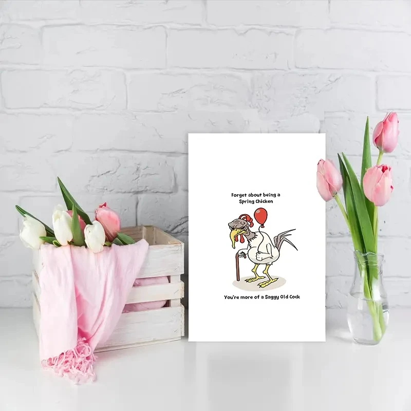 1pc, Fun cards, fun adult birthday cards for him, a chicken on crutches and balloons.