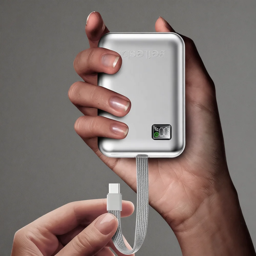 Powerful Portable Charger 20000mAh Fast Charging Power Bank With Built In Cables Ultra Slim External Battery Pocket Size