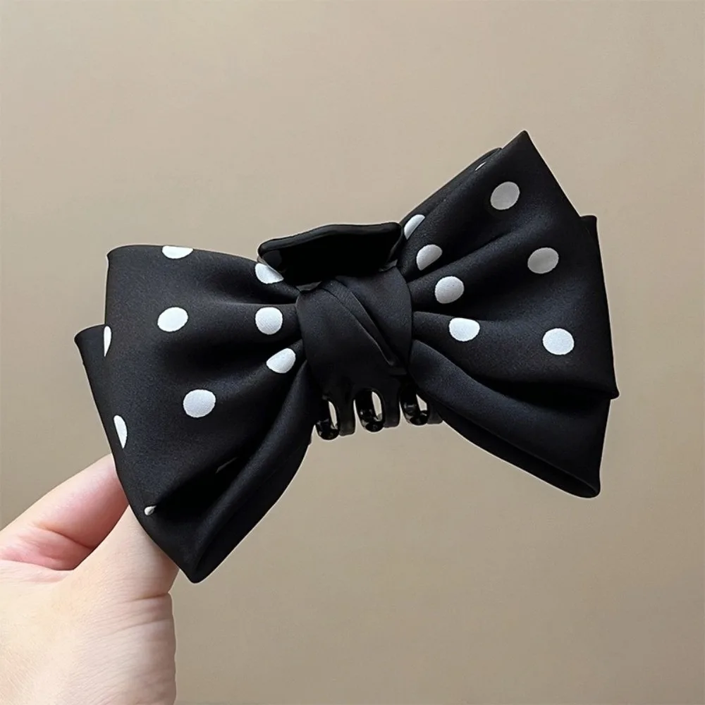 Fashion Elegant Polka Dot Bow Clip Polka Dot Pattern French Style Ponytail Hair Clip Bowknot Hairpin Headpiece for Women