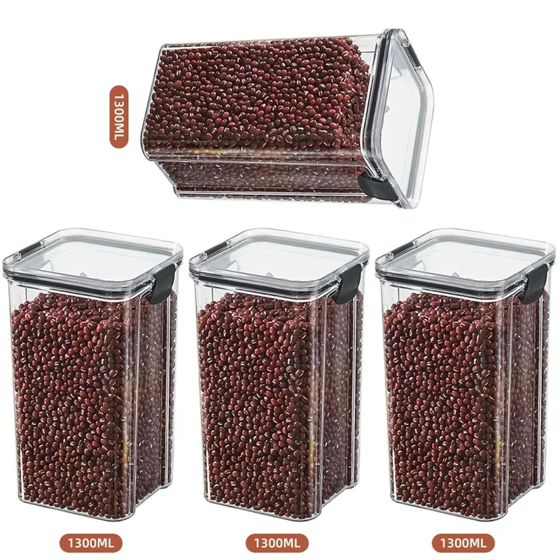 460/700/950/1300/1800ml Serbatoio di stoccaggio sigillato spesso Trasparente Quadrato Scatola di immagazzinaggio di frutta secca Contenitore per barattoli di stoccaggio di cereali da cucina