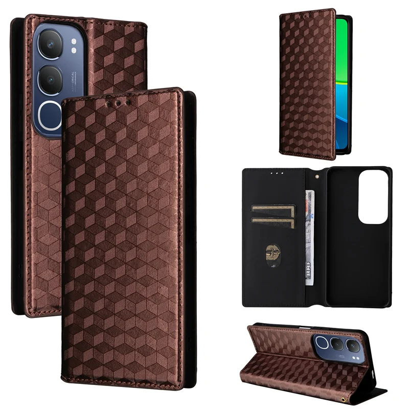 For Vivo Y19s 4G stereoscopic lines flip wallet skin PU case purse for Vivo Y19s Y9S 4G 3D Glitter Magnetic Phone Cover