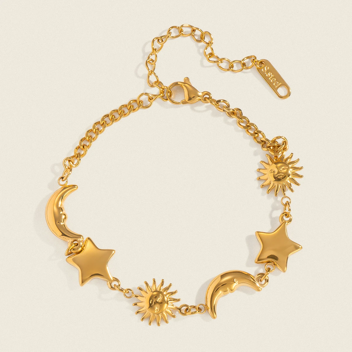 سوار ريترو فاشن ستار مون مطلي بالذهب عيار 18 قيراط من الفولاذ المقاوم للصدأ قابل للتكديس سوار شمسي مجوهرات نسائية هدية لقضاء العطلات #1