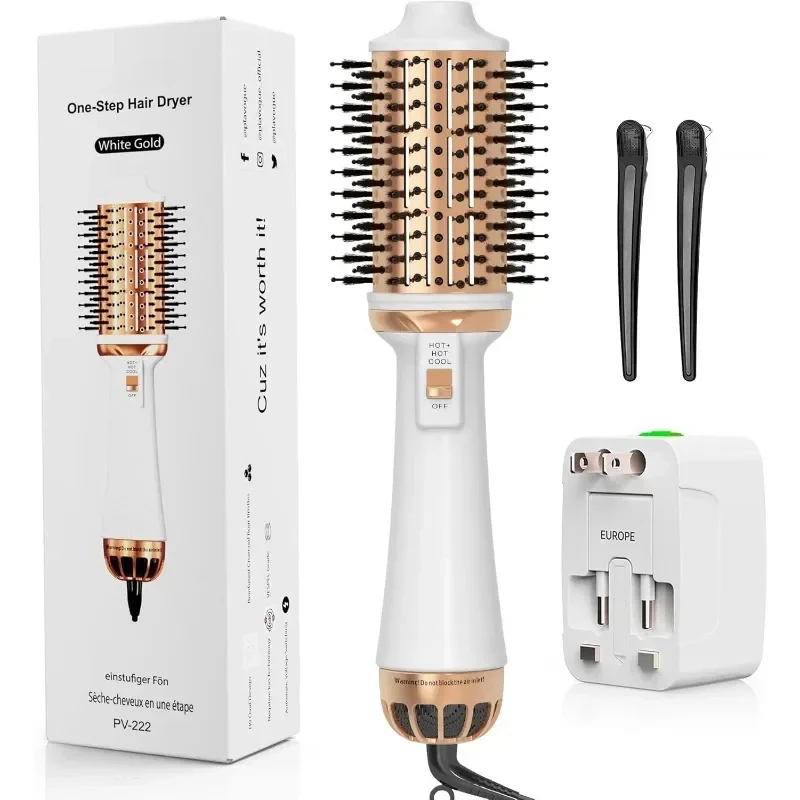 

Plavogue Dual Voltage Blow Dryer Brush for European Travel,Hot Air Brush with Volumizer, Negative Ionic Anti-Frizz-Styling Brush