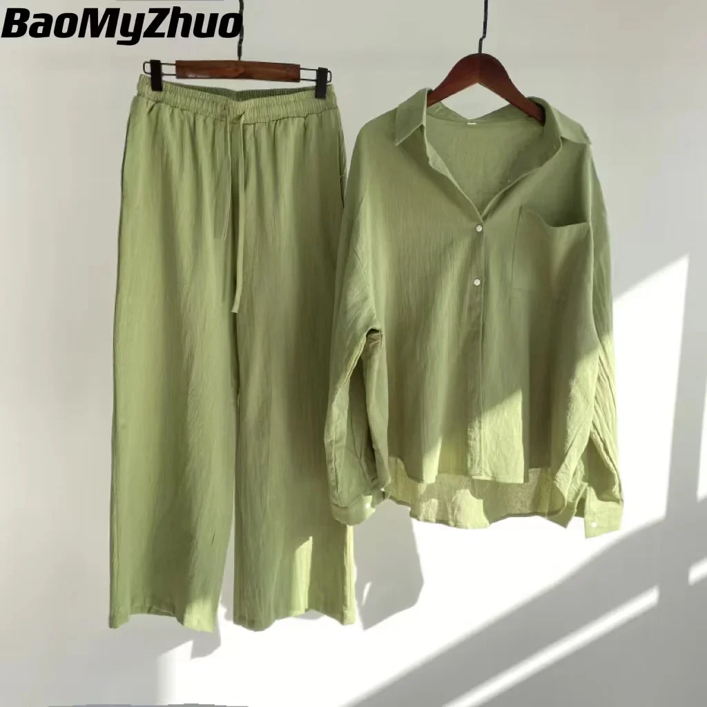 Two Piece Set Women Autumn Home Suit 2024 Cotton Linen Shorts Sets Female Vintage Boho Shirt High Waist Loose Shorts Mujer Sets