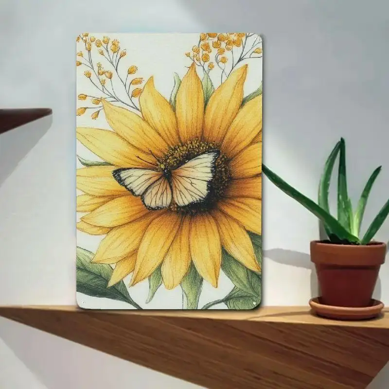 2D Flat, 2D Flat - A Flat 2D Metal Wall Decoration Crafted from Wrought Iron, Featuring a Vintage Sunflower Design That Captures