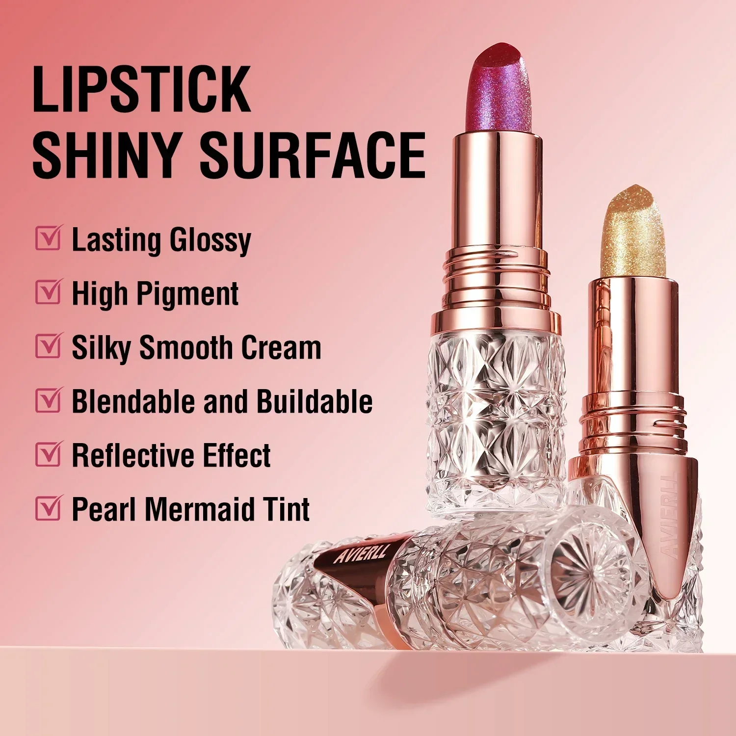 Quicksand Gold Lipstick Fine Glitter lipstick, Moisturizing Silky Mermaid Girl Pink, Long-Lasting Waterproof Grapefruit Orange