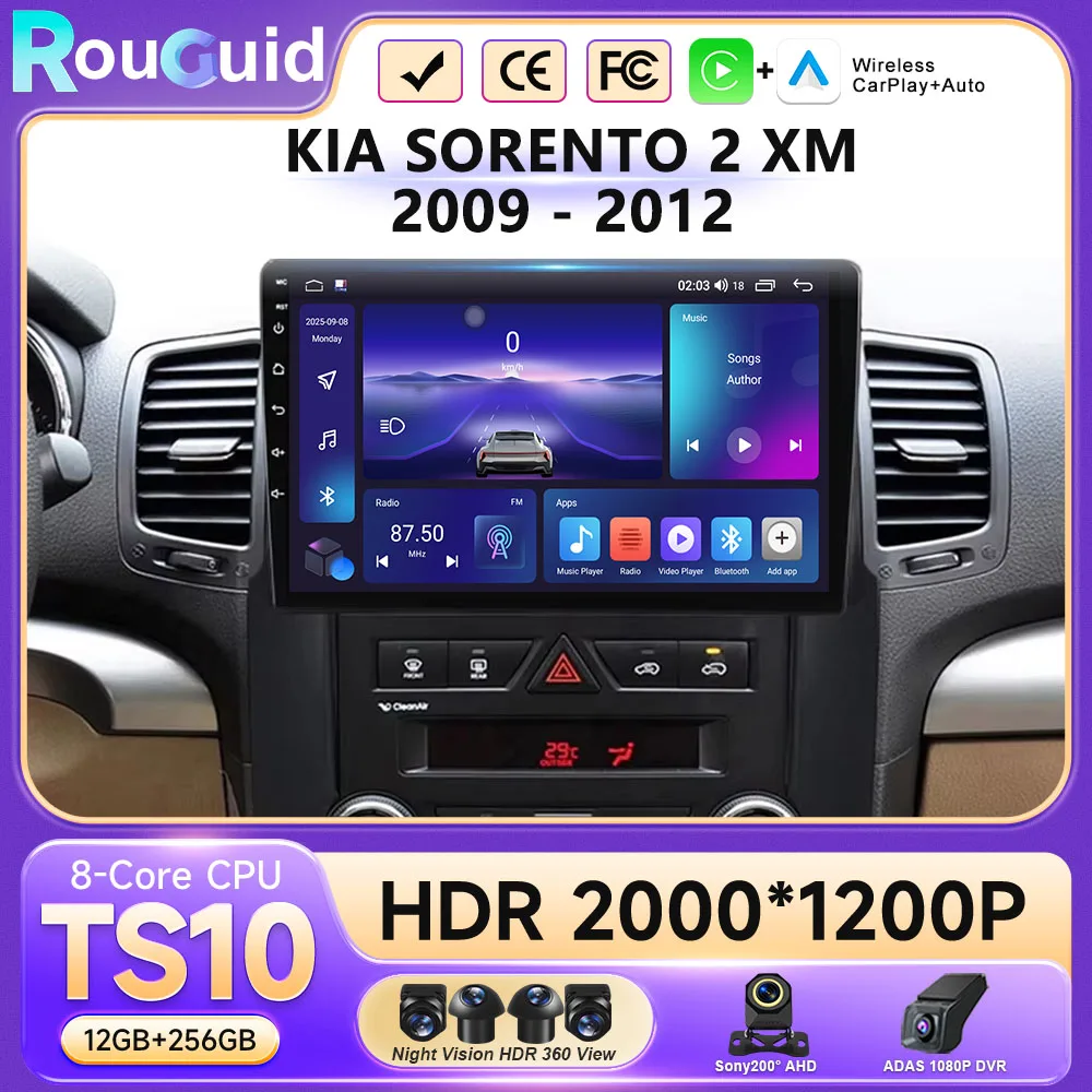 

10 Inch Carplay Android 16 Car Radio For KIA SORENTO 2 XM 2009 - 2012 Multimedia Video Player Touch QLED Screen 4G WIFI DVD DSP