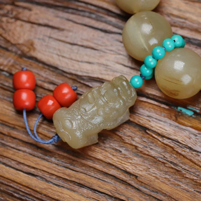 سوار خرز مستدير طبيعي محمول على شكل قرن الأغنام منحوت حلية Pixiu #3