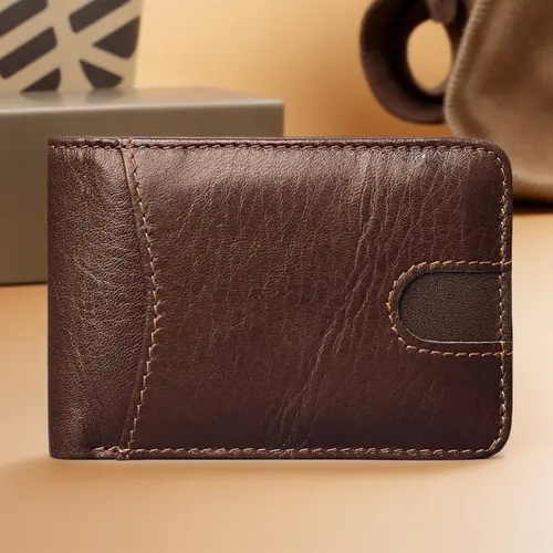 Imagen 1 del producto Carteras duraderas de cuero auténtico para hombre, monedero pequeño Retro corto Rfid, tarjetero, billetera plegable Simple, varios colores