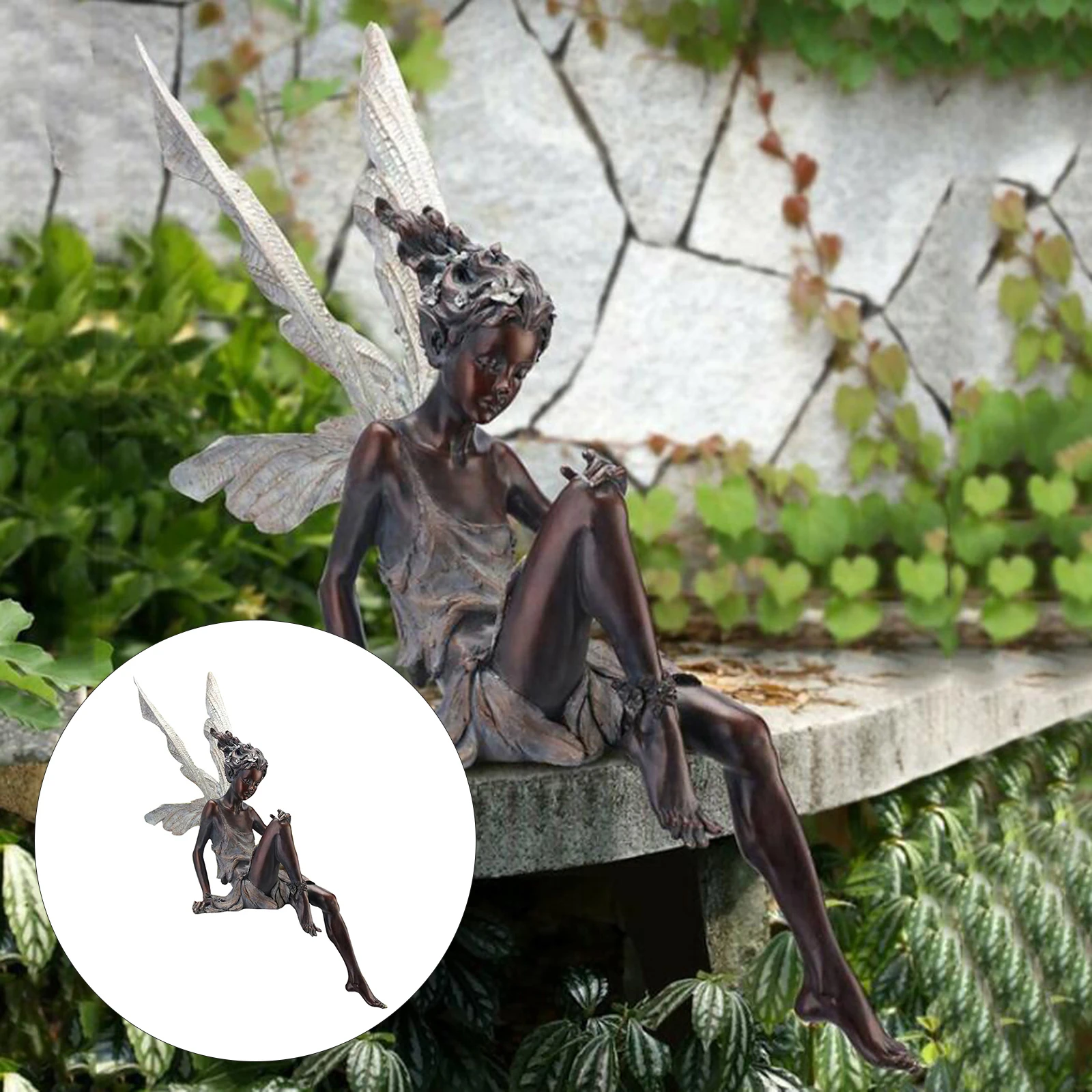 Resin Sitting Garden Fairy Statue Weatherproof Figurine Decorative Sculpture for Patio Lawn Pond and Yard