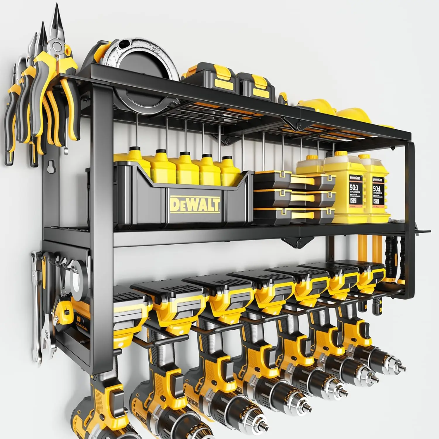 Power Tool Organizer Wall Mount - 150Lbs Load 3 Layers Storage Rack with 7 Drill Holders for Drills Cordless Tools.