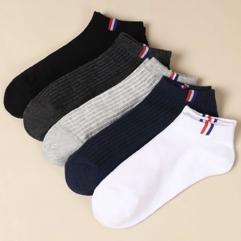 Men Cotton Short Socks Breathable Mesh Man Sport Socks Casual Ankle Sock Spring Summer Thin Black White Non-slip Boat Sox