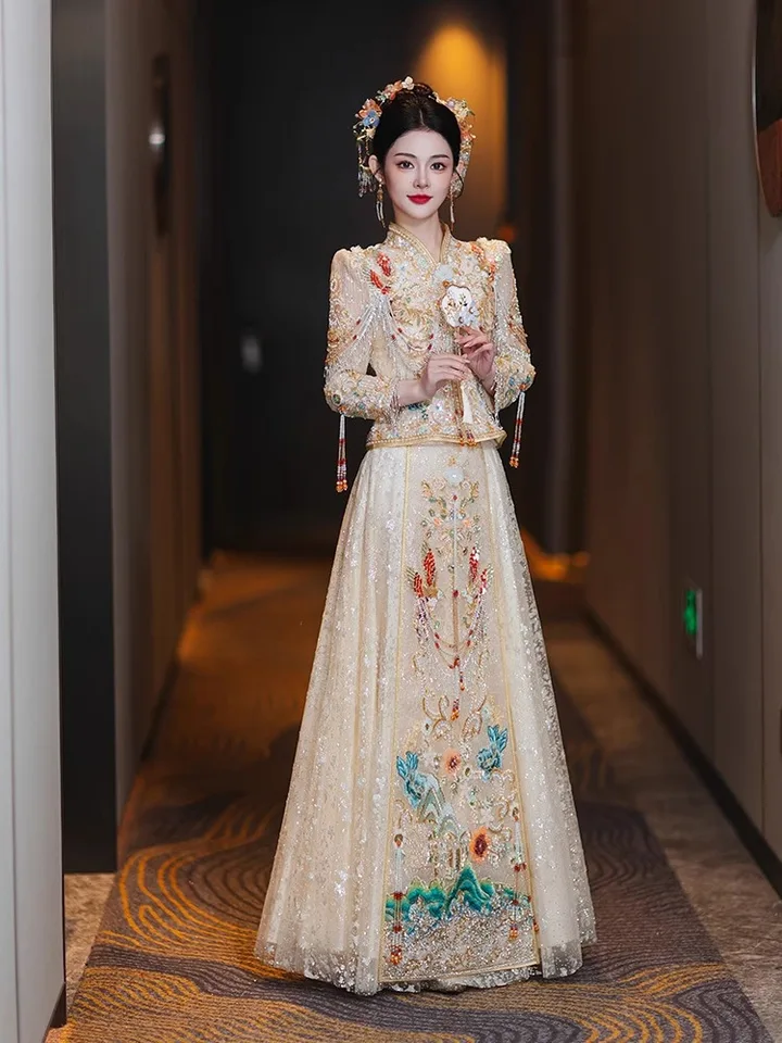 chinese bridal dress Phoenix Harmony – New for Engagement, Tea Ceremo Shawl average size, single piece. / S Bridal Wedding Evening dress Traditional Chinese Bridal Red Wedding