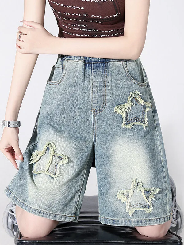 High Waist Wide Leg Denim Shorts Women's plus Size Summer New Style Torn Cuffed Jeans Loose Fit Comfortable Hot Pants