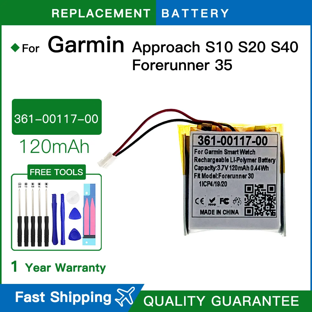 Replacement Battery 361-00117-00 120mAh Battery For Garmin Approach S10 S20 X40 Sport Watch Batterie Batteries +free Tools