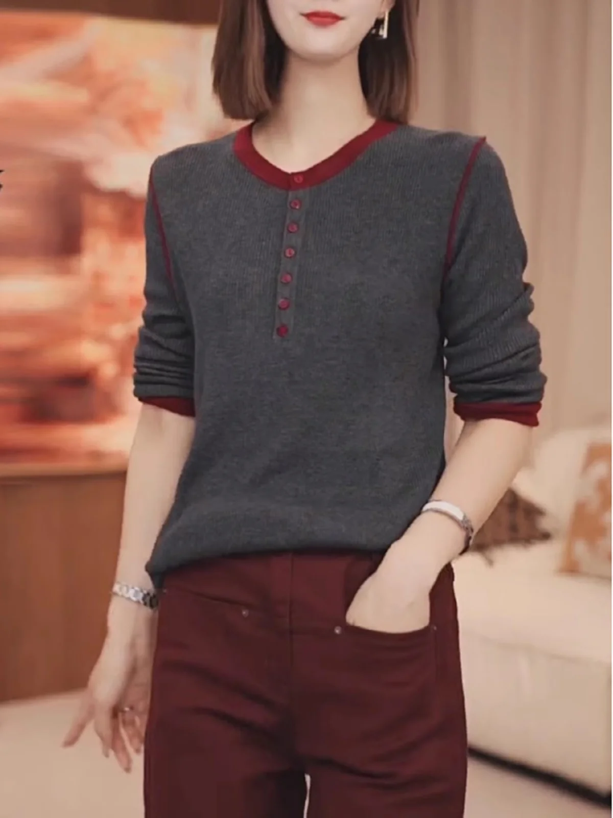 

Женский свитер Slim Fit из чистого хлопка с длинным рукавом, низким круглым вырезом, открытой спиной, весенняя новинка, большие размеры, скрывающий живот топ