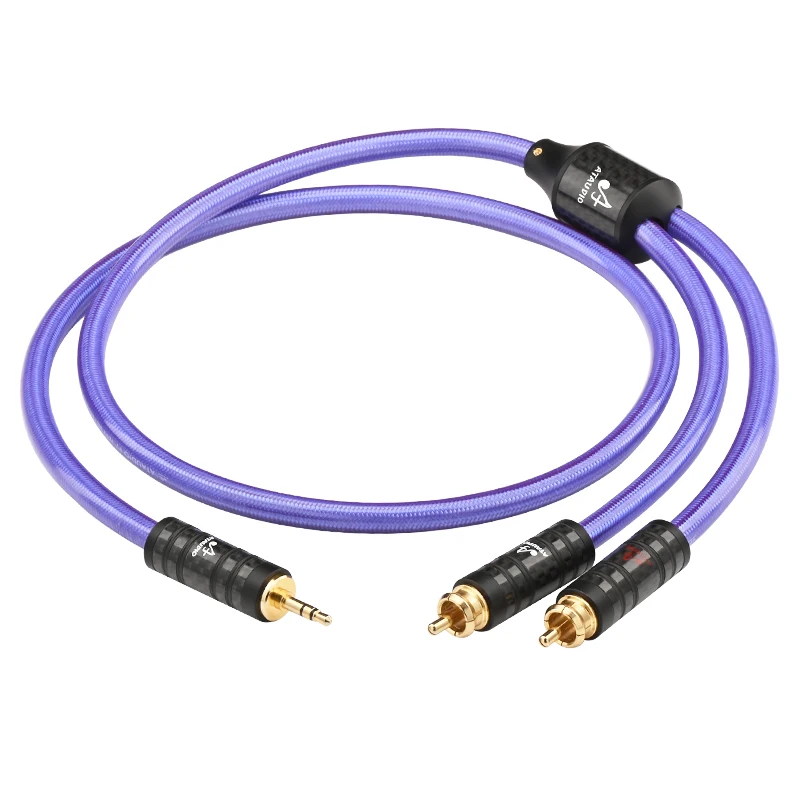 ATAUDIO HiFi OCC versilbertes 3,5 mm auf 2RCA-Kabel Hochwertiges 3,5 mm Stereo-auf-2RCA-Steckerkabel für Telefonverstärker 3