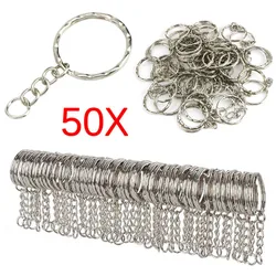 LLavero de plata pulida de 25mm para fabricación de joyas, anillo dividido, cadena corta, anillo de salto abierto, Metal, DIY, 50 unidades