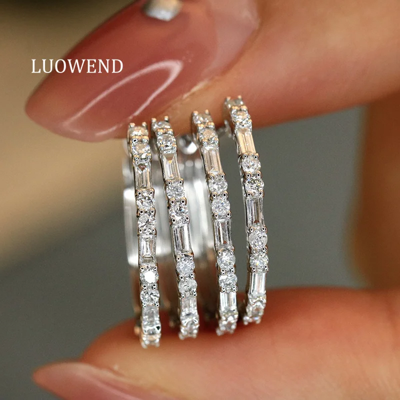 

LUOWEND 100% 18K White Gold Earrings Fashion OL Style 0.36carat Real Natural Diamond Hoop Earrings for Women Fine Jewelry