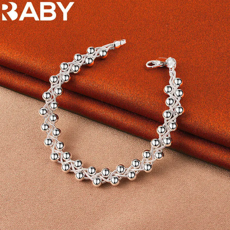 

URBABY 925 Sterling Silver Round Bead Double Chain Bracelet For Men and Women Fashion Jewelry Classic Grace Party Accessories