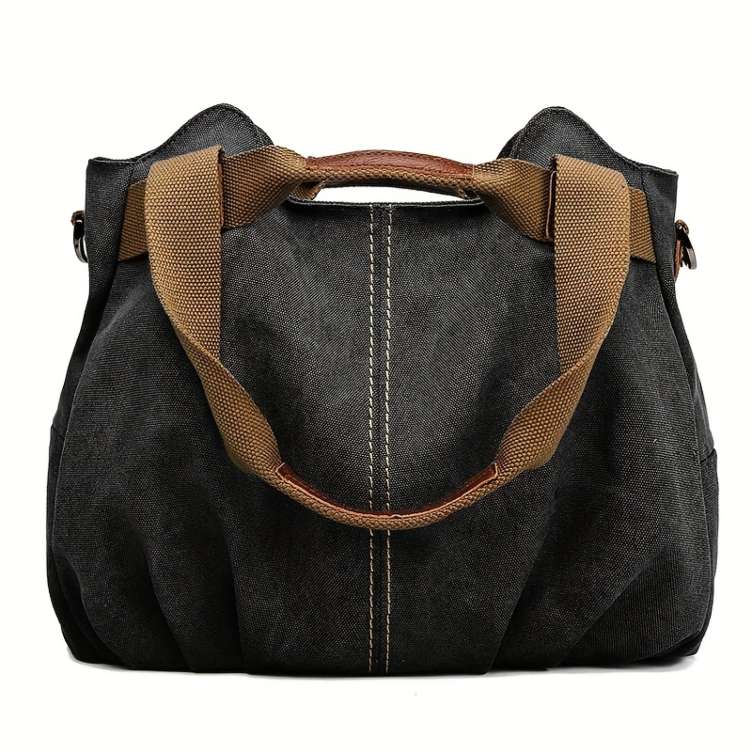 Vintage Canvas Tote Bag, Large Capacity Crossbody Bag, Top Handle Ruched Hobo Bag