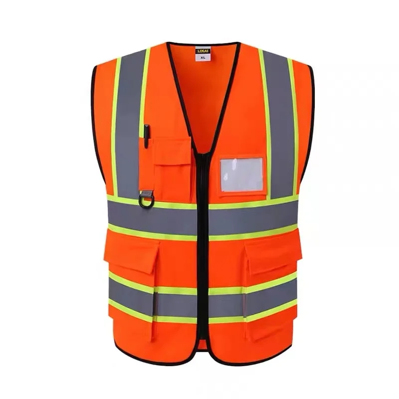 High Visibility Reflective Vest Zippered Construction Worker Safety Clothing Traffic Motorcycle Reflective Vest