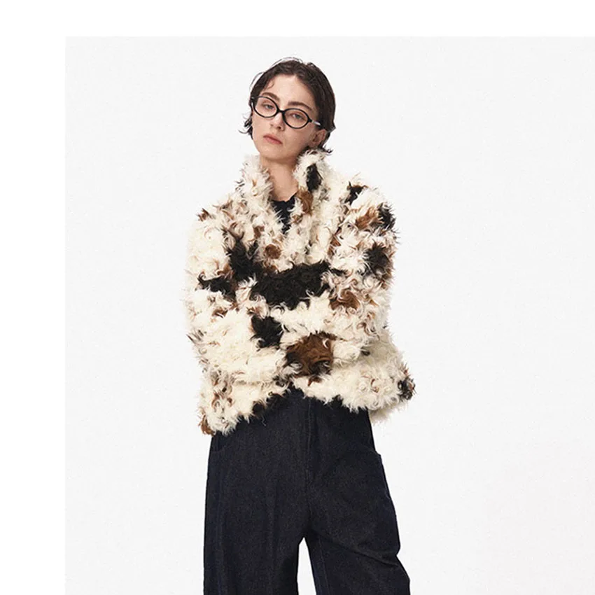 

Уличная женская верхняя одежда из искусственного меха с леопардовым принтом, городское женское пальто с длинным рукавом и воротником-стойкой на пуговицах, 2026, осенне-зимняя модная женская куртка