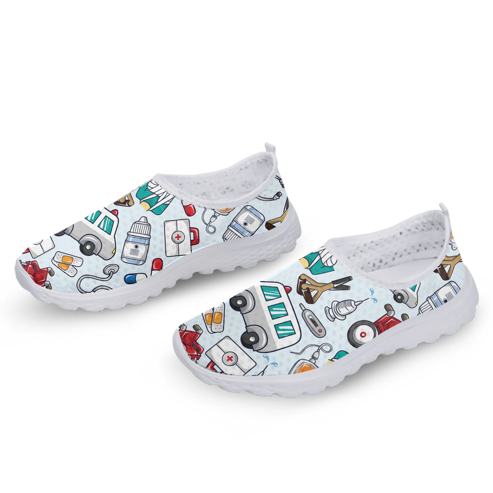 INSTANTARTS Trendy Ambulance Medical Box Printing Lightweight Breathable Summer Shoes Soft Sole Nurse Shoes Walking Shoes