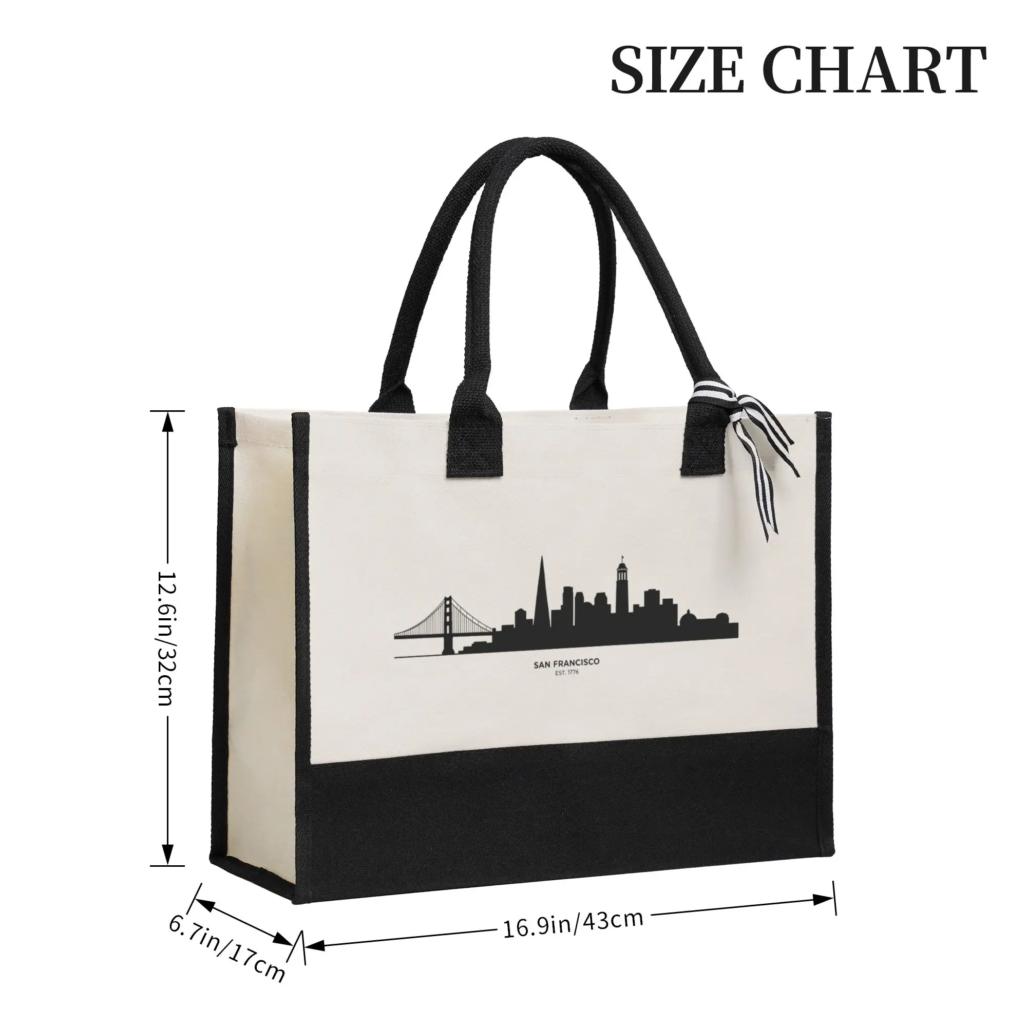 San Francisco Skyline Canvas Tote Bag Large Eco-Friendly Reusable Grocery Shopping Handbag for Travel Beach Work