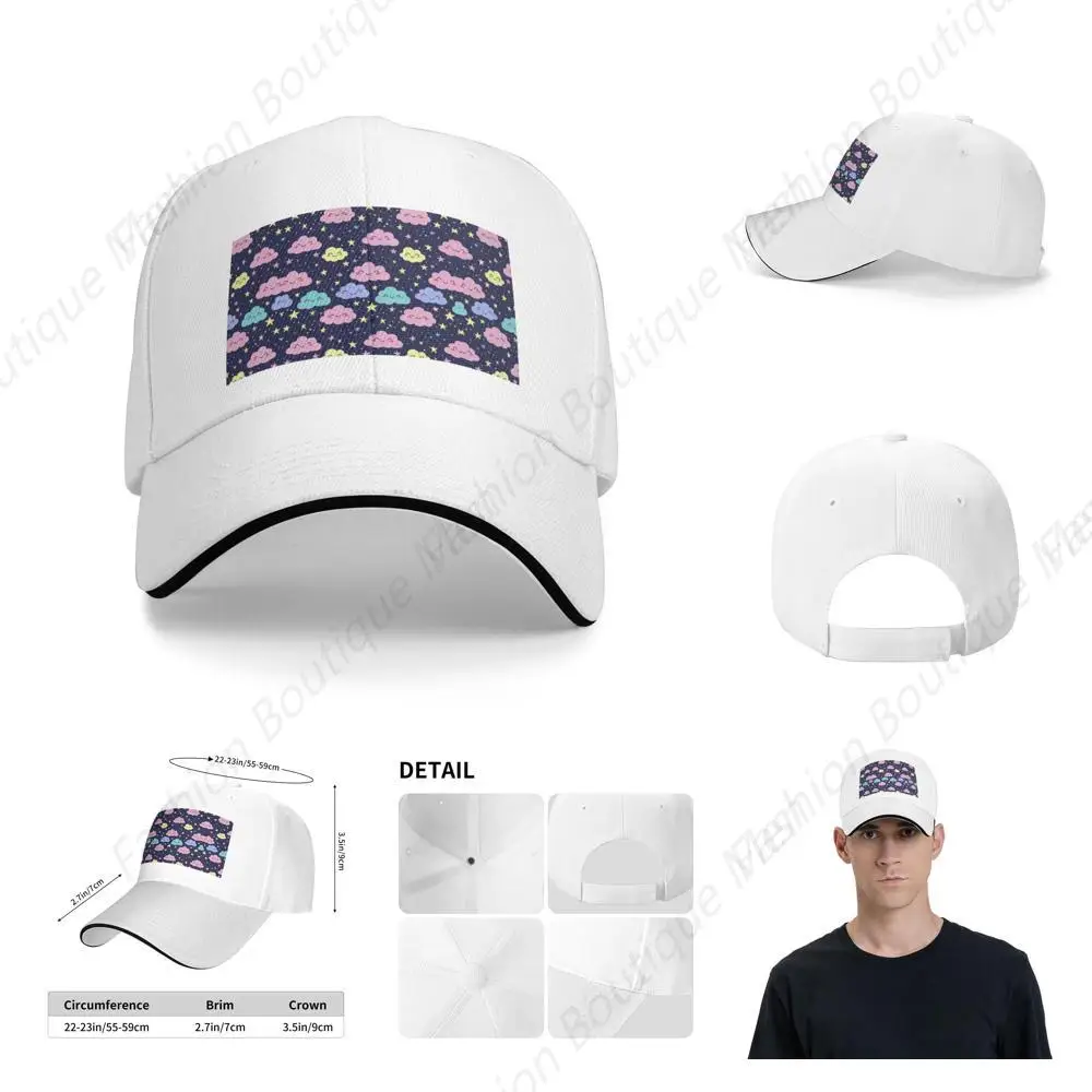 

High Quality Cute Smiling Cloud Face Printing Sandwich Caps Trucker Hat Men Women Funny Gift Outdoor Sport Travel Sun Visor