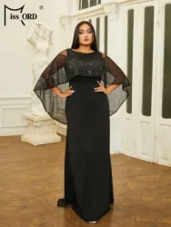 Missord elegancka czarna koronka Plus Size imprezowa damska rękawy dzwonki z okrągłym dekoltem cekinowa suknie balowe duża suknia wieczorowa