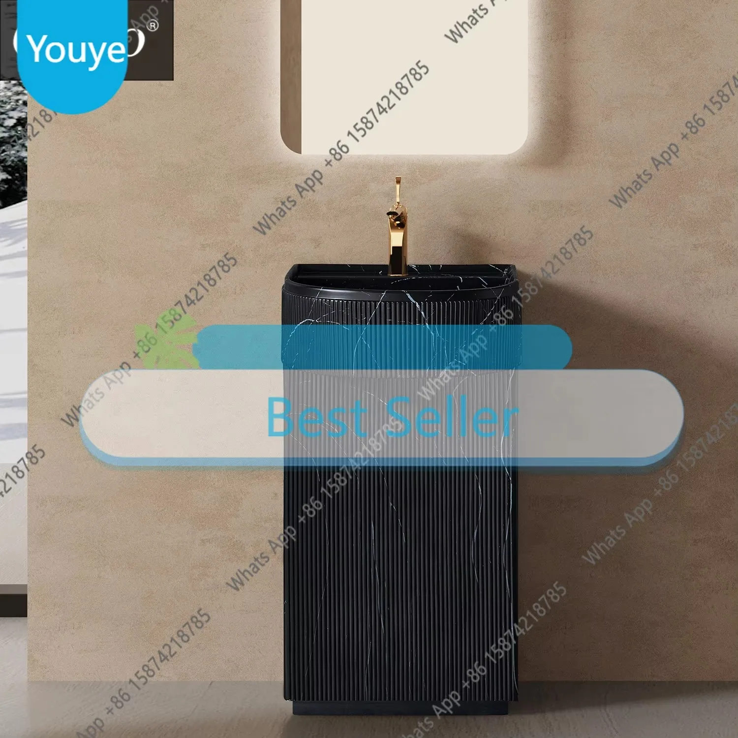 

N64 Italian luxury stone column basin integrated floor-to-ceiling bathroom cabinet wash basin hotel marble light luxury wash bas