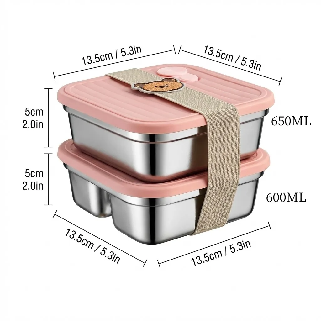 WORTHBUY Lunchbox aus Edelstahl 304, mit Deckel, tragbarer Obstsalat-Lebensmittelbehälter, stapelbar, auslaufsicher, Bento-Box für Studenten