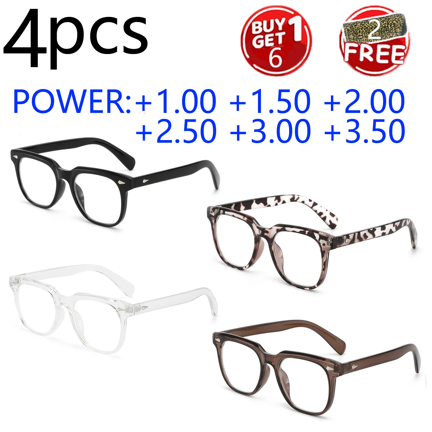 4 Stück minimalistische blaulichtblockierende Lesebrille – Metallscharniere für Stabilität